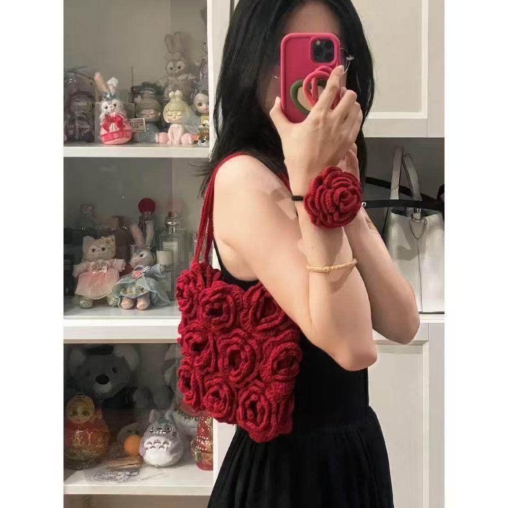 春天玫瑰花朵包包手工编织diy材料包毛线钩织手提包手机包大容量,淘宝优惠券,粉丝福利购,淘宝优惠卷