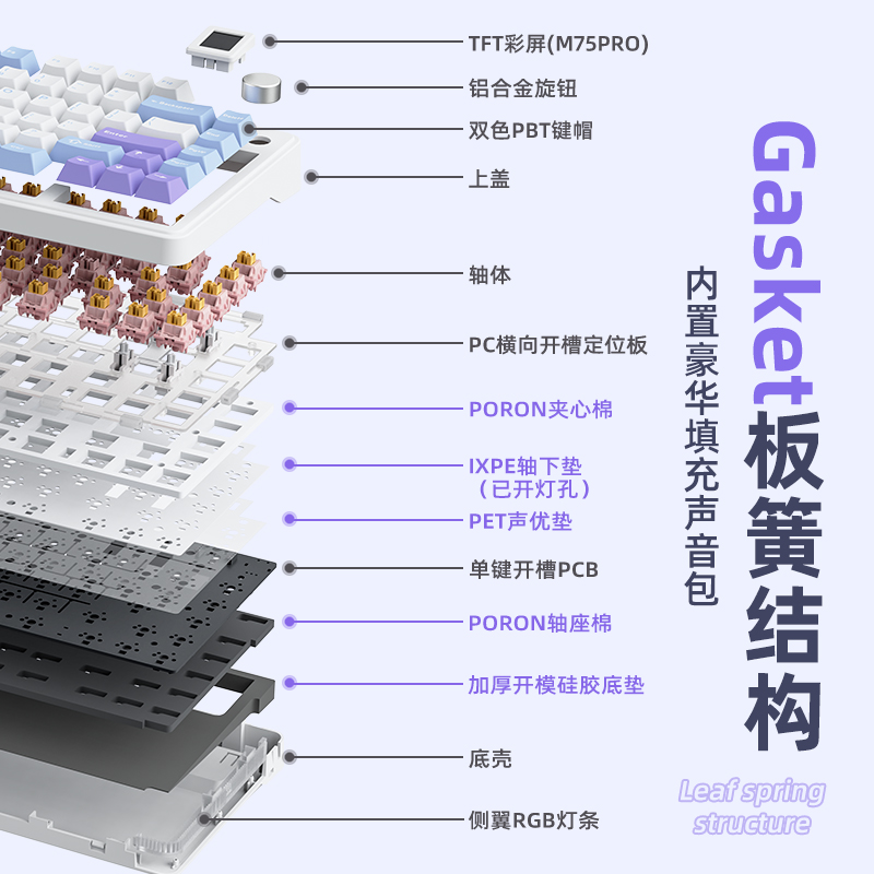 新盟M75三模无线机械键盘客制化热插拔蓝牙电竞游戏女生静音轴RGB - 图0