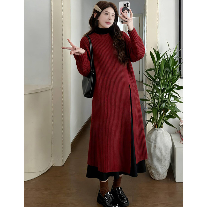 孕妇连衣裙套装秋冬2026新款过年红长款遮肚针织毛衣打底裙两件套,淘宝优惠券,粉丝福利购,淘宝优惠卷