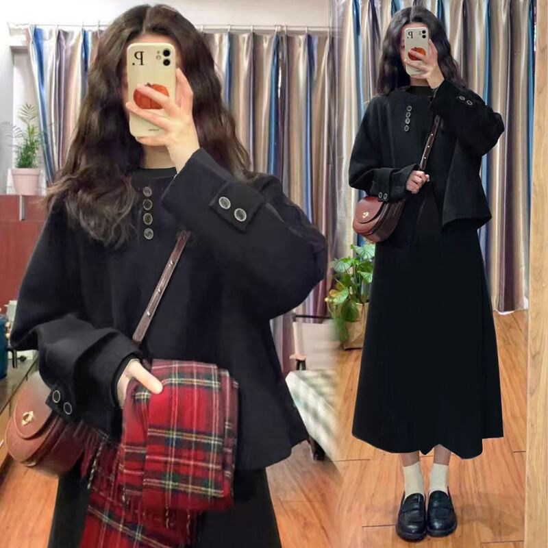 孕妇连衣裙套装秋冬2026新款杏色外套打底针织裙时髦洋气两件套女,淘宝优惠券,粉丝福利购,淘宝优惠卷