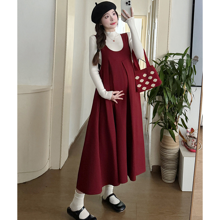 孕妇连衣裙套装秋冬2026新款过年红休闲百搭背心裙打底衫两件套女,淘宝优惠券,粉丝福利购,淘宝优惠卷