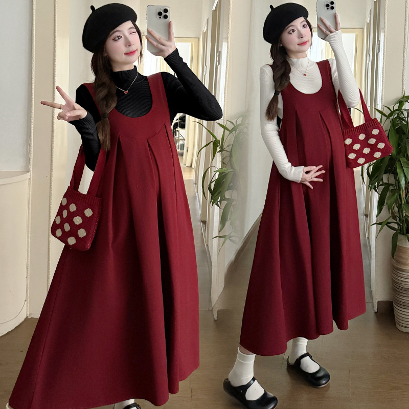 孕妇连衣裙套装秋冬2026新款过年红休闲百搭背心裙打底衫两件套女,淘宝优惠券,粉丝福利购,淘宝优惠卷