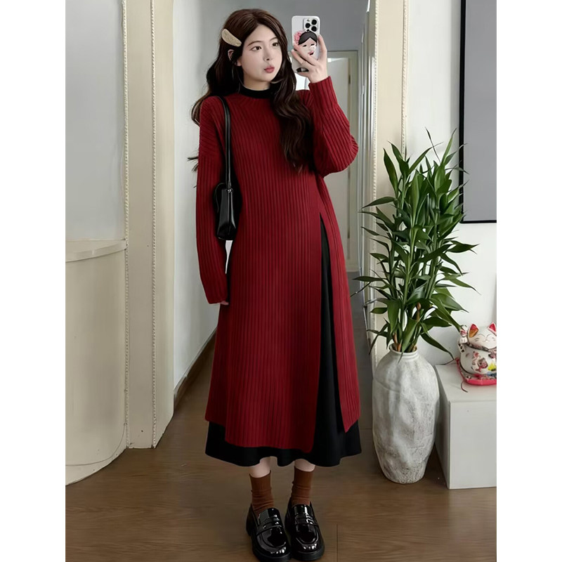 孕妇连衣裙套装秋冬2026新款过年红长款遮肚针织毛衣打底裙两件套,淘宝优惠券,粉丝福利购,淘宝优惠卷