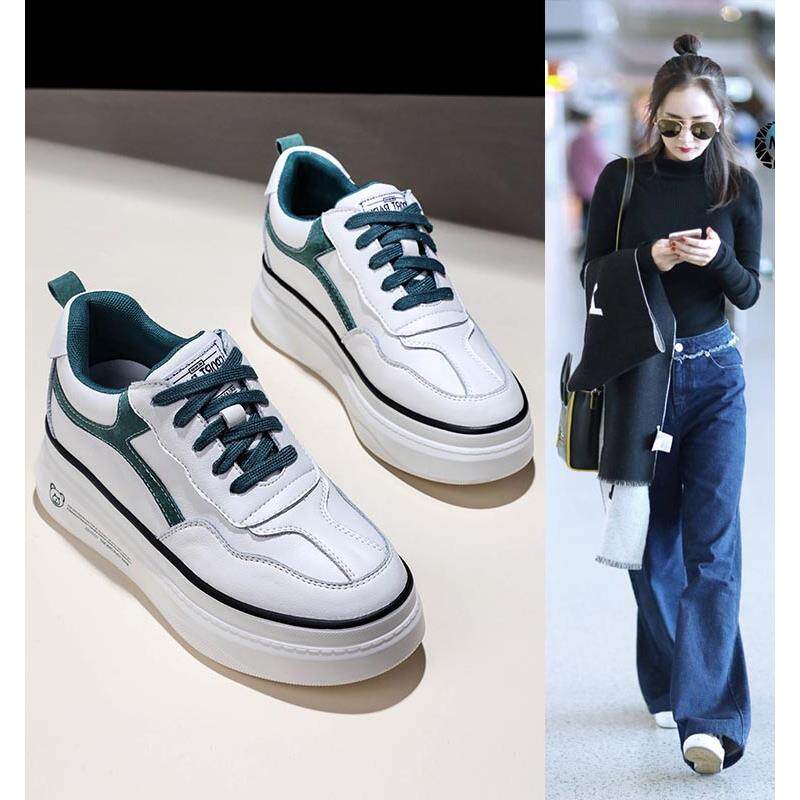 明星同款2024年透气厚底松糕内增高小白鞋秋季新款ins潮鞋子女鞋