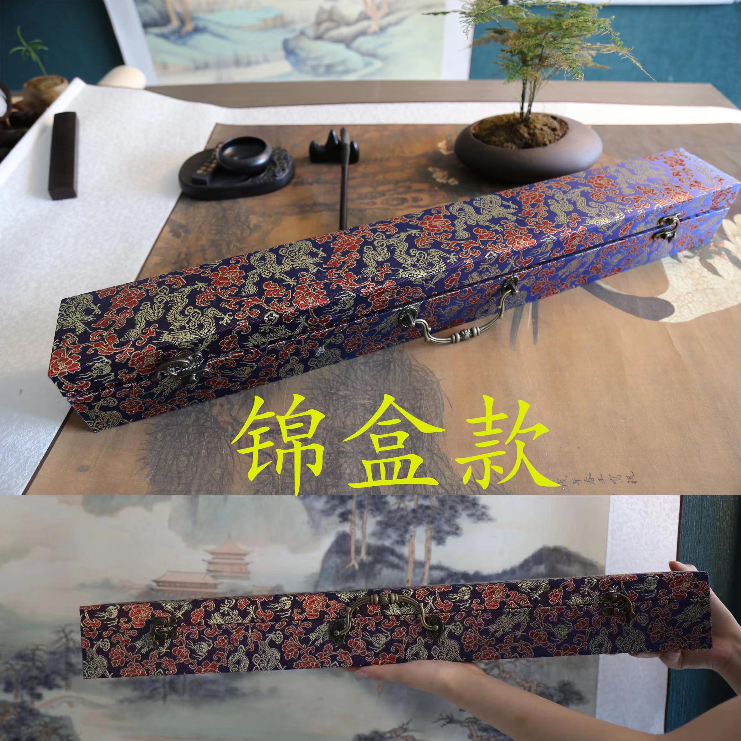 张大千《金线荷花》客厅书房茶室装饰画挂画玄关水墨高清卷轴字画 - 图0