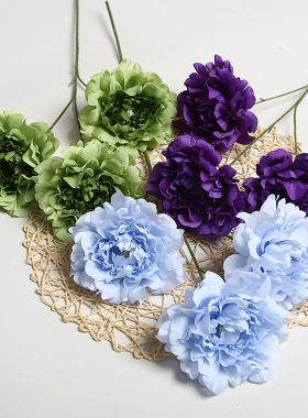 仿真花3头大牡丹花家居装饰假花摆件 婚礼堂假花束成品插花 厂家