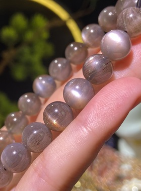 骨干太阳石单圈  圆珠手串带顺发丝  猫眼效应手链