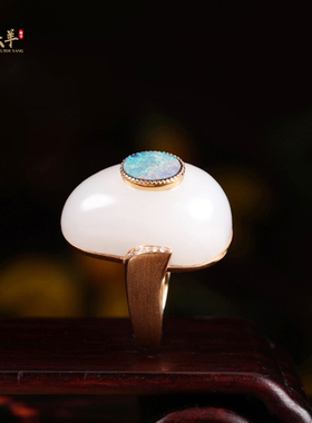 精品新疆和田玉金玉蓝宝玉戒戒指