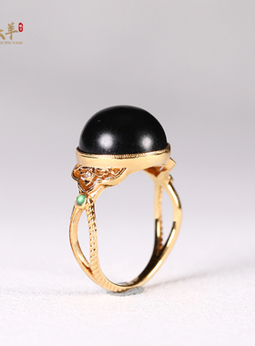 新疆和田玉墨玉蛋面戒指老料戒圈