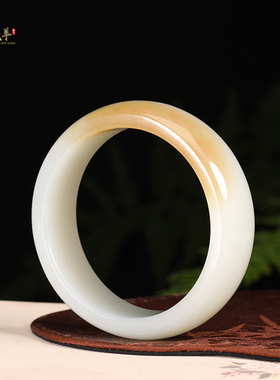 新疆正品和田玉宽条手镯带证书