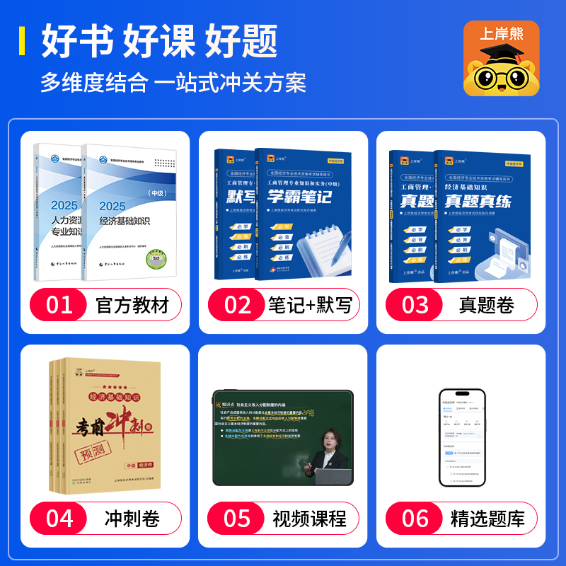 上岸熊备考2026中级经济师三色笔记纸质官方教材真题2025人力资源管理师押题卷题库工商管理经济基础知识新版学霸笔记默写本人事社 - 图2