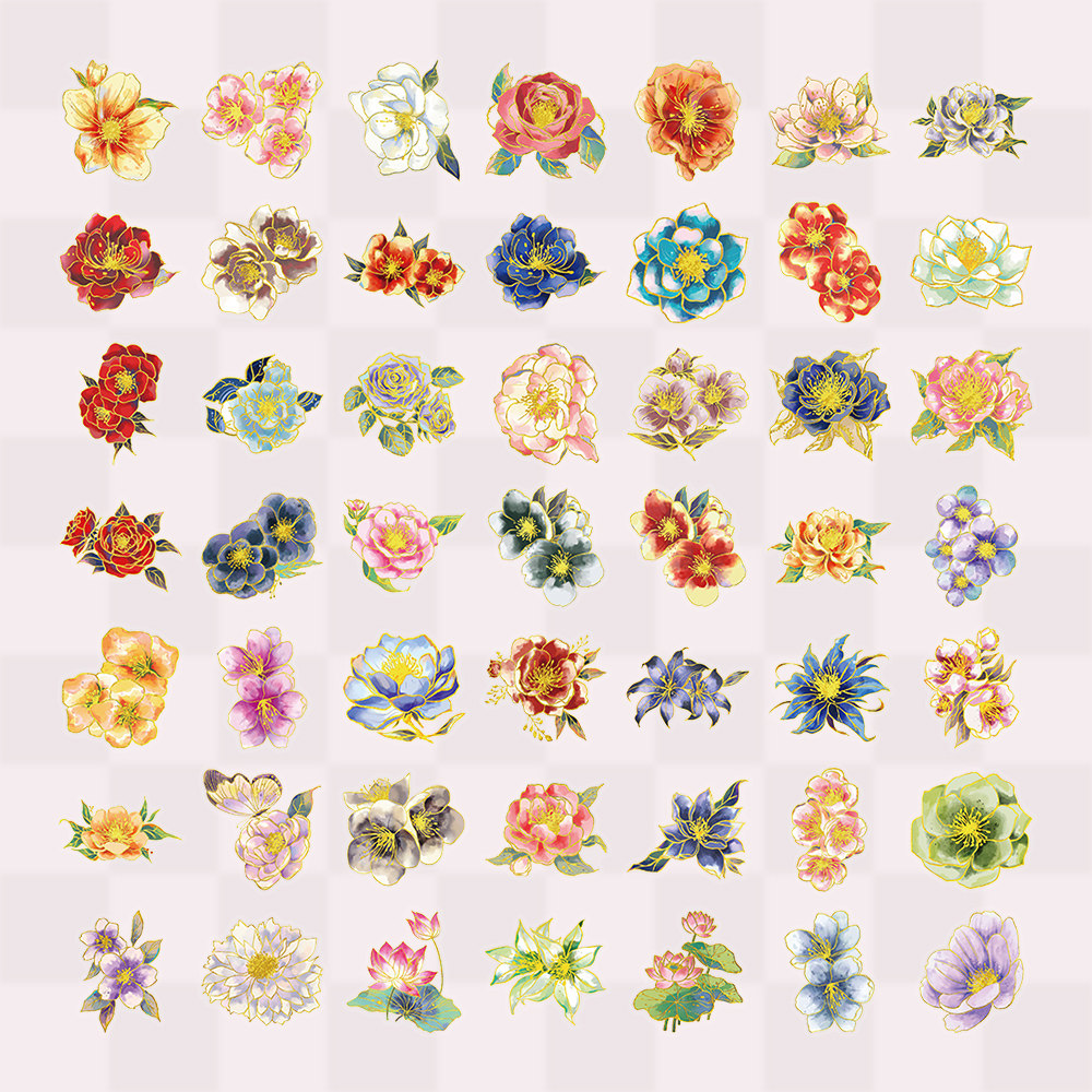 100张繁花贴纸烫金卡通趣味艺术学生儿童装饰手账桌面手机笔记本,淘宝优惠券,粉丝福利购,淘宝优惠卷