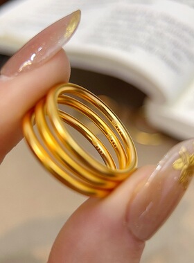 沙金饰品古法莲花传承素圈戒指女小众轻奢高级感设计情侣对戒礼物