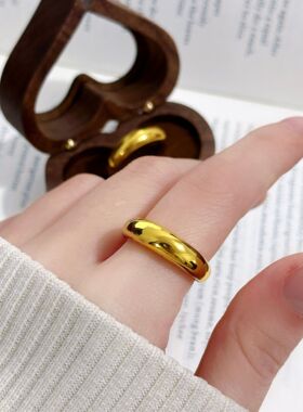 金店同款沙金亮面泥鳅背面包戒指男女仿金椭圆素圈轻奢高级感指环