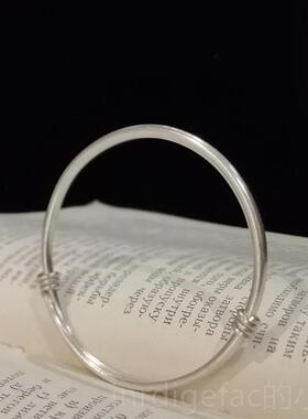 新款秋叶夏花纯手镯女细999足礼银实心推银拉简约铃铛镯子定制刻