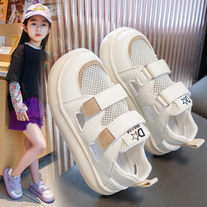 女童单网运动鞋2024夏季新款宝宝透气小白鞋男童包头凉鞋儿童网鞋 - 图0