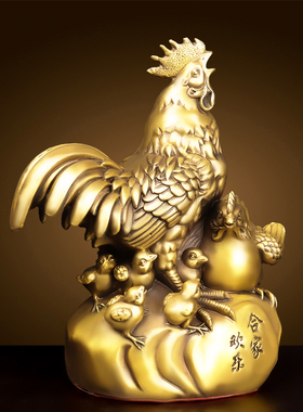纯黄铜公鸡摆件金鸡家居客厅卧室饰品风水桃花生肖鸡铜鸡工艺品