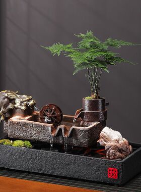 招财貔貅金蝉流水造景陶瓷鱼缸