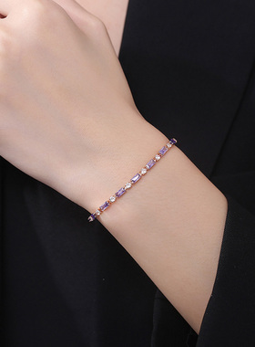 德国「 设计师」Mihmily天然紫罗兰水晶镶钻18K金手链女精致时尚