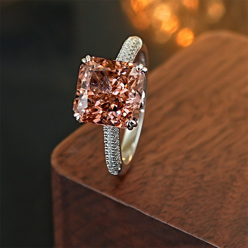 MIHMILY European designer natural ice morganite princess diamond ring for women with adjustable opening