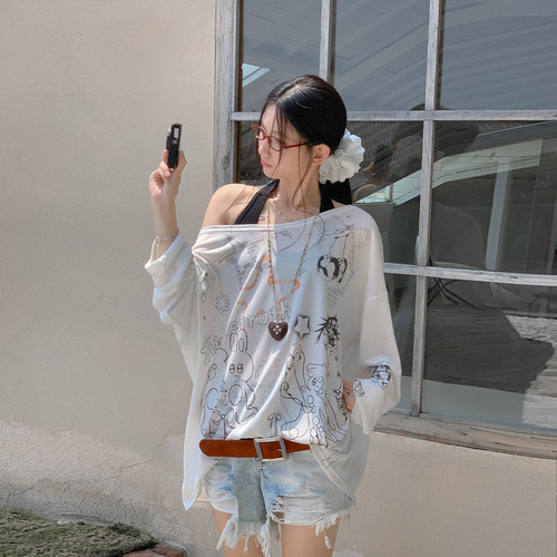 FTT FlyTheTruth『失重乐园』趣味印花防晒罩衫女夏季薄款长袖T恤 - 图1