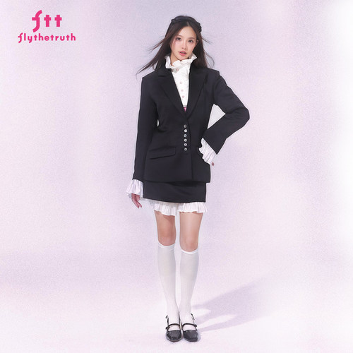 FTT FlyTheTruth『都市叛逆』 高级感西装外套女秋休闲短裙两件套 - 图0