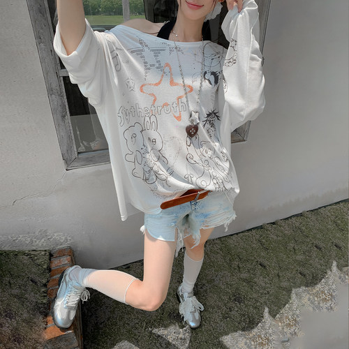 FTT FlyTheTruth『失重乐园』趣味印花防晒罩衫女夏季薄款长袖T恤 - 图2