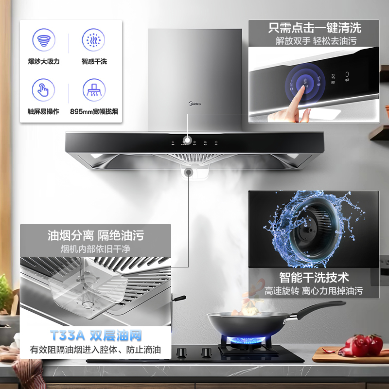 【以旧换新】美的抽油烟机小型厨房吸油机家用顶吸式抽烟机T33 - 图1