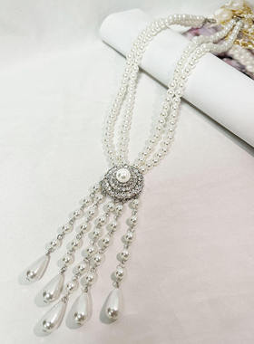 水滴珍珠套链轻奢小众复古宫廷风新娘婚纱礼服夸张流苏项链女