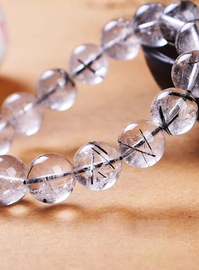 2025钛晶冰丝时尚新款巴西天然黑发晶冰清透男女潮流饰品手链