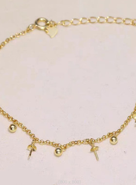 s925纯银 天然淡水法系珍珠手链 小金珠时尚满天星手饰品送女