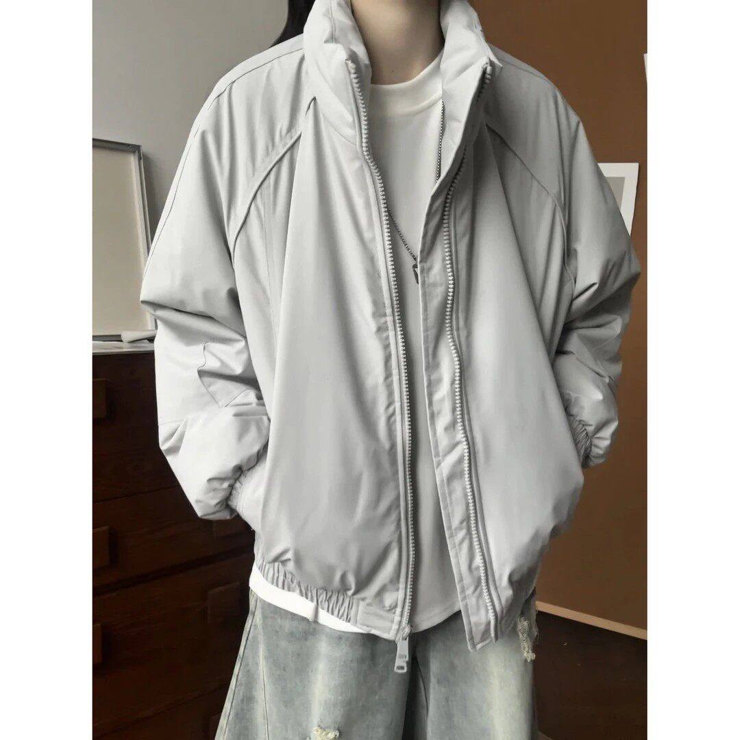 白灰色三防立领夹克棉服男冬季加厚高级感夹棉棒球服美式短款外套,淘宝优惠券,粉丝福利购,淘宝优惠卷