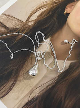 925银水滴抽拉项链ins风