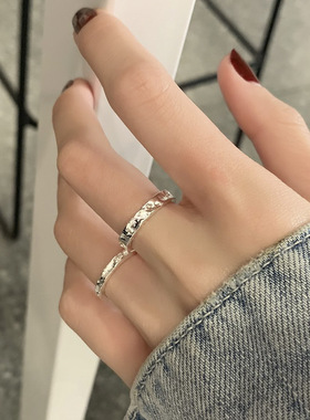 925纯银不规则肌理褶皱开口戒指