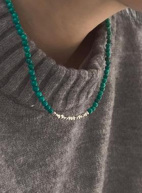 925纯银绿松石碎银子拼接项链