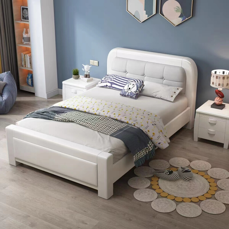1米2小户型单人床一米二儿童床1.35米宽白色简约家用定制全实木床-图0