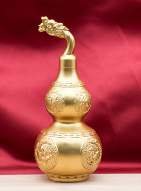 黄铜龙头招财葫芦铜葫芦铜摆件家居客厅玄关办公室摆设工艺品