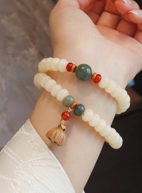 奶油色双圈莲蓬天然菩提手串手持念珠佛珠文玩盘玩手链女中式
