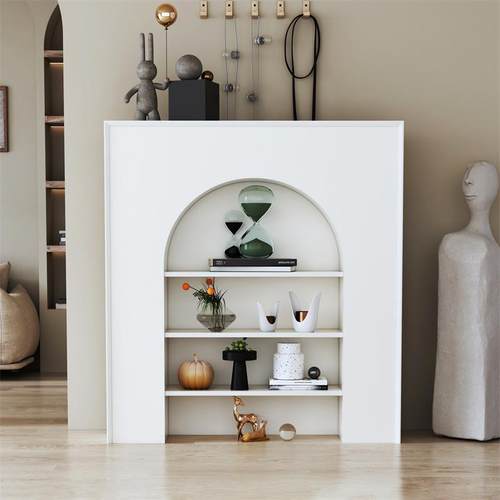 北欧白色展示玄关柜美式置物架简约法式客厅仿真壁炉直播间装饰柜 - 图0