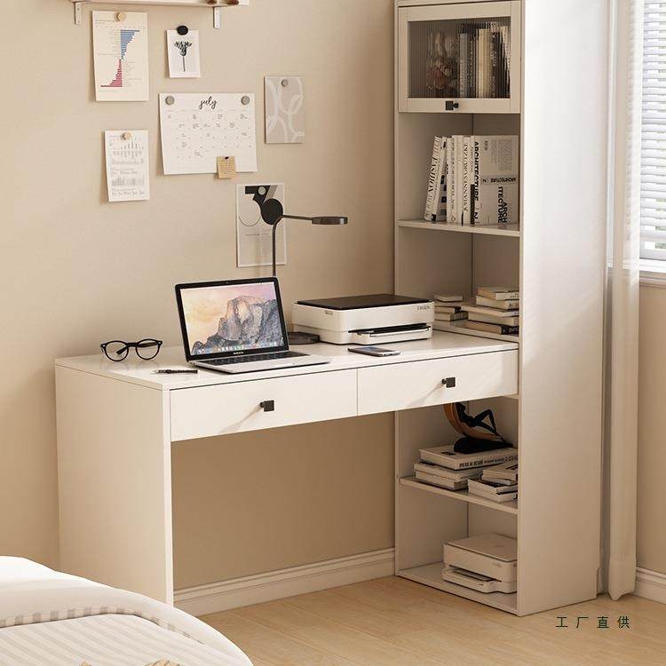 新款可伸缩书桌书架带书柜一体梳妆台小户型卧室家用奶油风电脑桌,淘宝优惠券,粉丝福利购,淘宝优惠卷