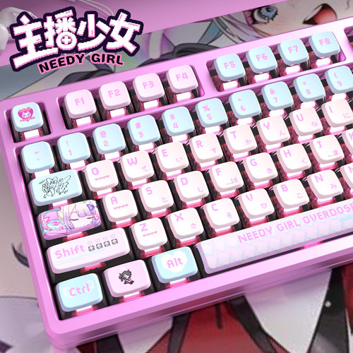 主播女孩四面透布丁键帽OEM高度PBT热升华适配ROG美加狮wooting - 图2