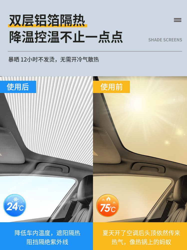 适用广汽埃安AionY//V/Splus昊铂GT车顶全景天幕窗伸缩遮阳帘隔热