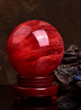 天然红朱砂水晶球正品家居摆件