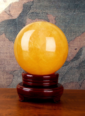 天然黄水晶球方解石摆件