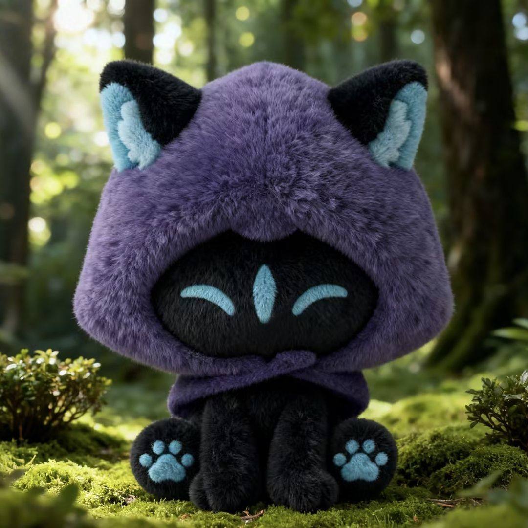 幽影猫猫坐姿毛绒玩偶无畏契约周边瓦罗兰特挂件OMEN跨境游戏公仔