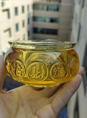水晶发财树聚宝盆摆件黄色琉璃水晶元宝工艺品礼品公司开业庆典