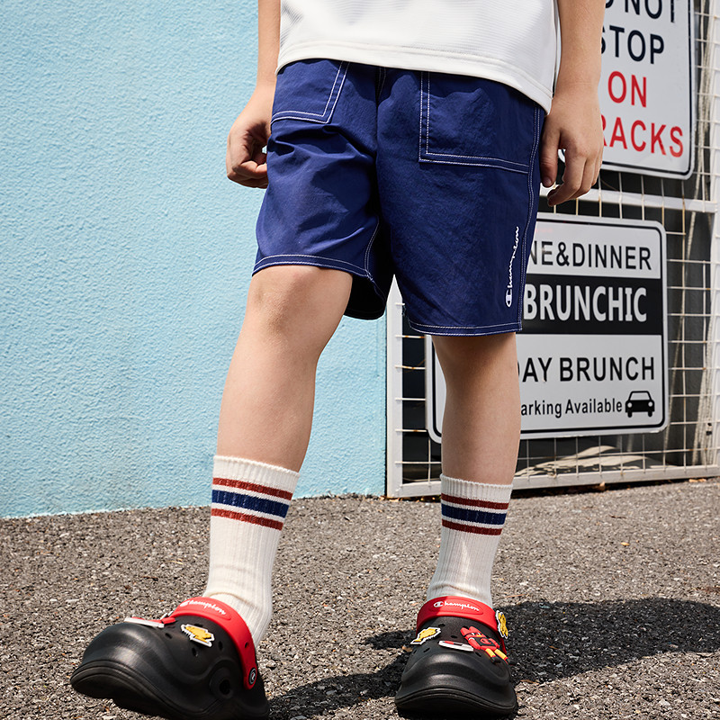 【防泼水】Champion冠军童装2025夏季新款经典弹梭织运动休闲短裤,淘宝优惠券,粉丝福利购,淘宝优惠卷