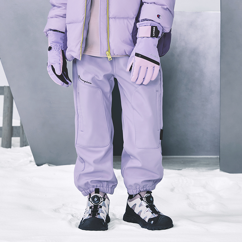 【防泼水】Champion冠军男女童装25冬季新款潮流加绒工装长裤卫裤 - 图0