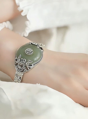 新款中式福字牡丹花平安扣手镯女