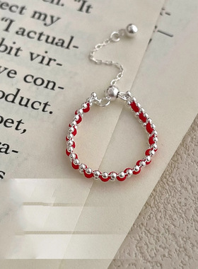 新款红色系抽拉红绳戒指简约高级